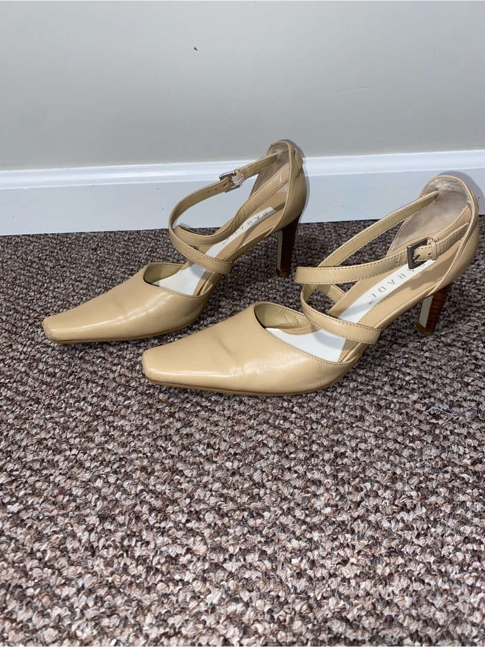 Neutral Strappy Pointed-Toe Mid Heels